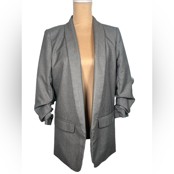 Mare Mare x Anthropologie Gray Cinch-Sleeve Open Front Boyfriend Blazer Size XS - Picture 4 of 14